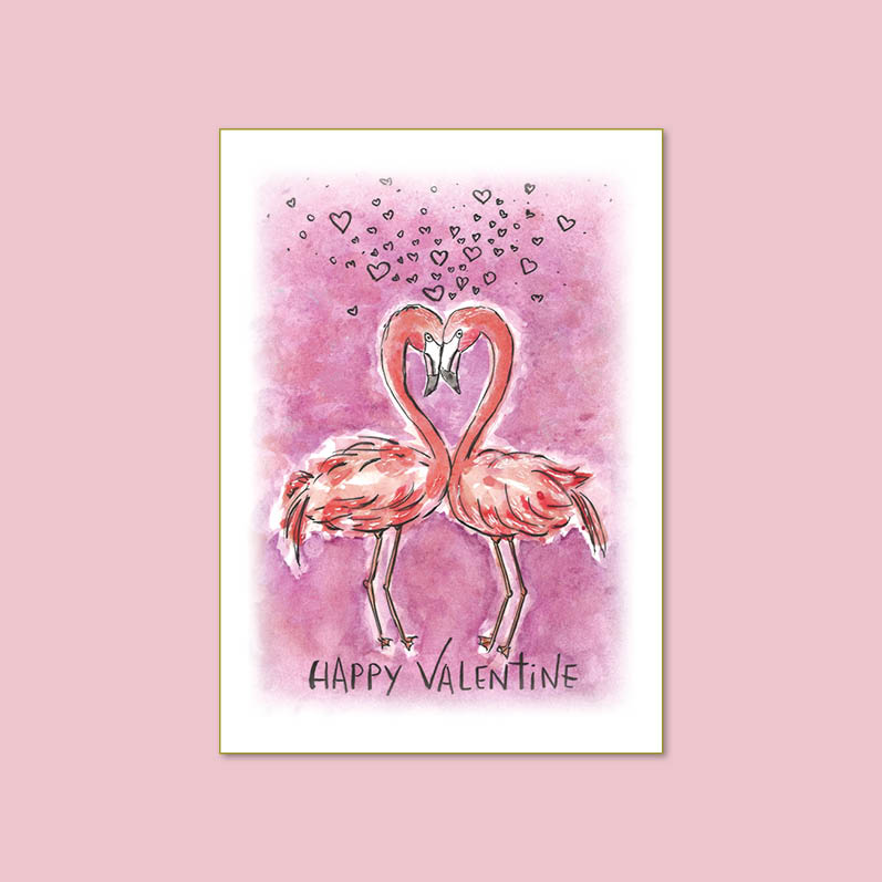Valentijnskaart flamingo happy valentine