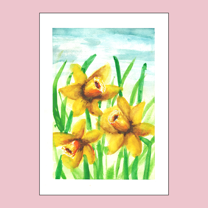 Dubbele kaart A6 aquarel bloemen narcis