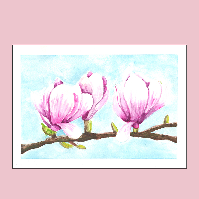 Dubbele kaart A6 aquarel bloemen magnolia 4
