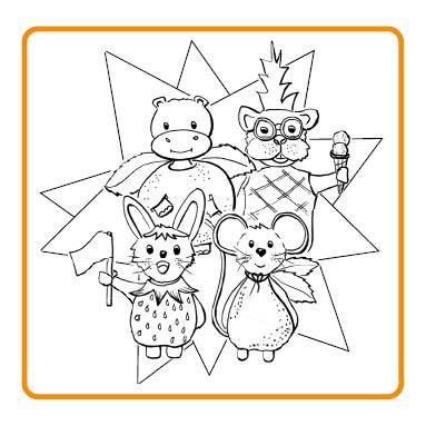 Fruitdiertjes kleurkaart